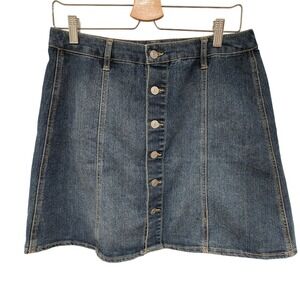 Love Fire Woman Size 12 Button Front Denim Jean Skirt Short A Line Western